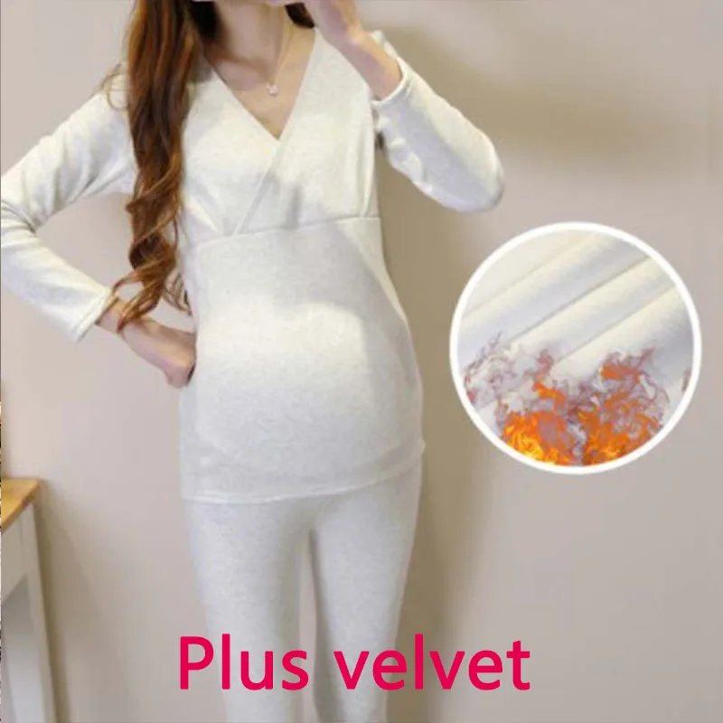 White(Plus velvet) Модные пижамы для беременных; костюм для кормления; одежда для сна; сезон осень-зима; плотная одежда для беременных; теплое нижнее белье; одежда для сна; бархатная одежда - Цвет: White(Plus velvet)