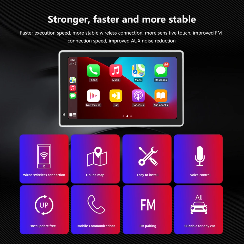 7 inch touch screen portable wireless apple carplay wireless android auto multimedia bluetooth navigation hd1080 stereo linux free global shipping