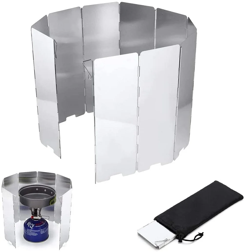 

Folding Outdoor Stove Windscreen Aluminum Camping Stove Windshield with Carrying Bag, Lightweight Butane Burner Windshield