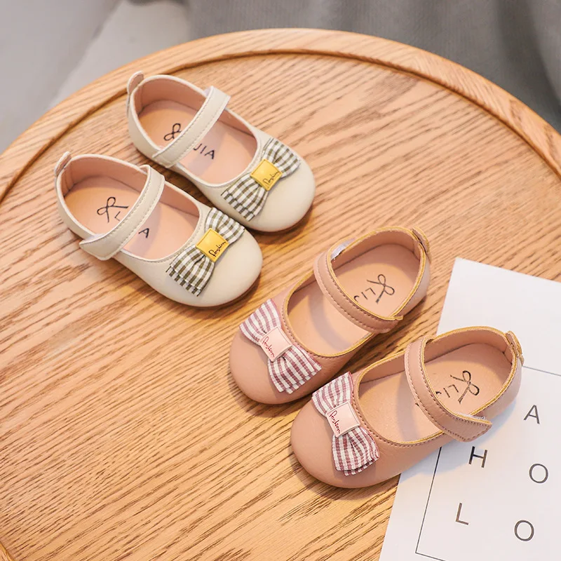 Girls Leather Shoes for Kids Sweet Wedding Show School Dress Flats Light Children Leisure shoe with bow SM111|Кожаная обувь| |