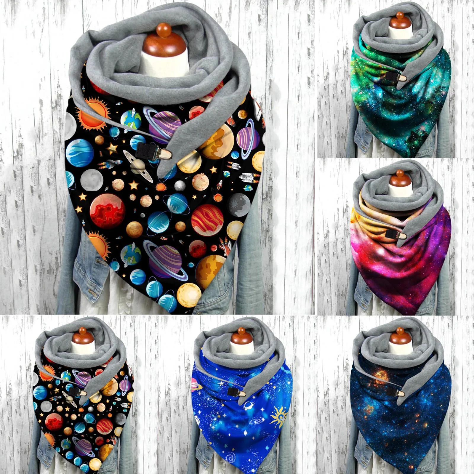 Модный зимний женский Мягкий шарф с принтом на пуговицах повседневные теплые