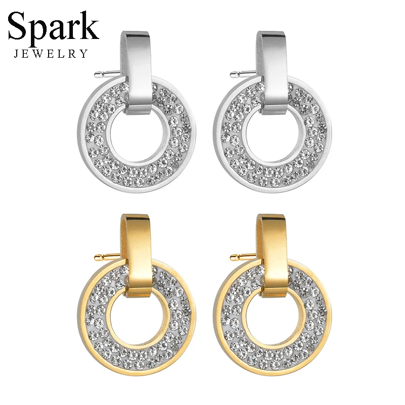 Spark изысканные циркониевые серьги-гвоздики из нержавеющей стали круглые для