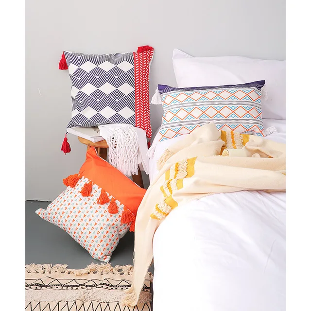 Геометрическая наволочка Подушка с кисточкой тканая Крышка для украшения дома