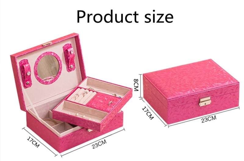 

Wooden Jewelry Storage Box with Lock Leaf Printed PU Leather Surface Jewelry Gift Box Travel Cosmetic Jewelry Casket Organizer
