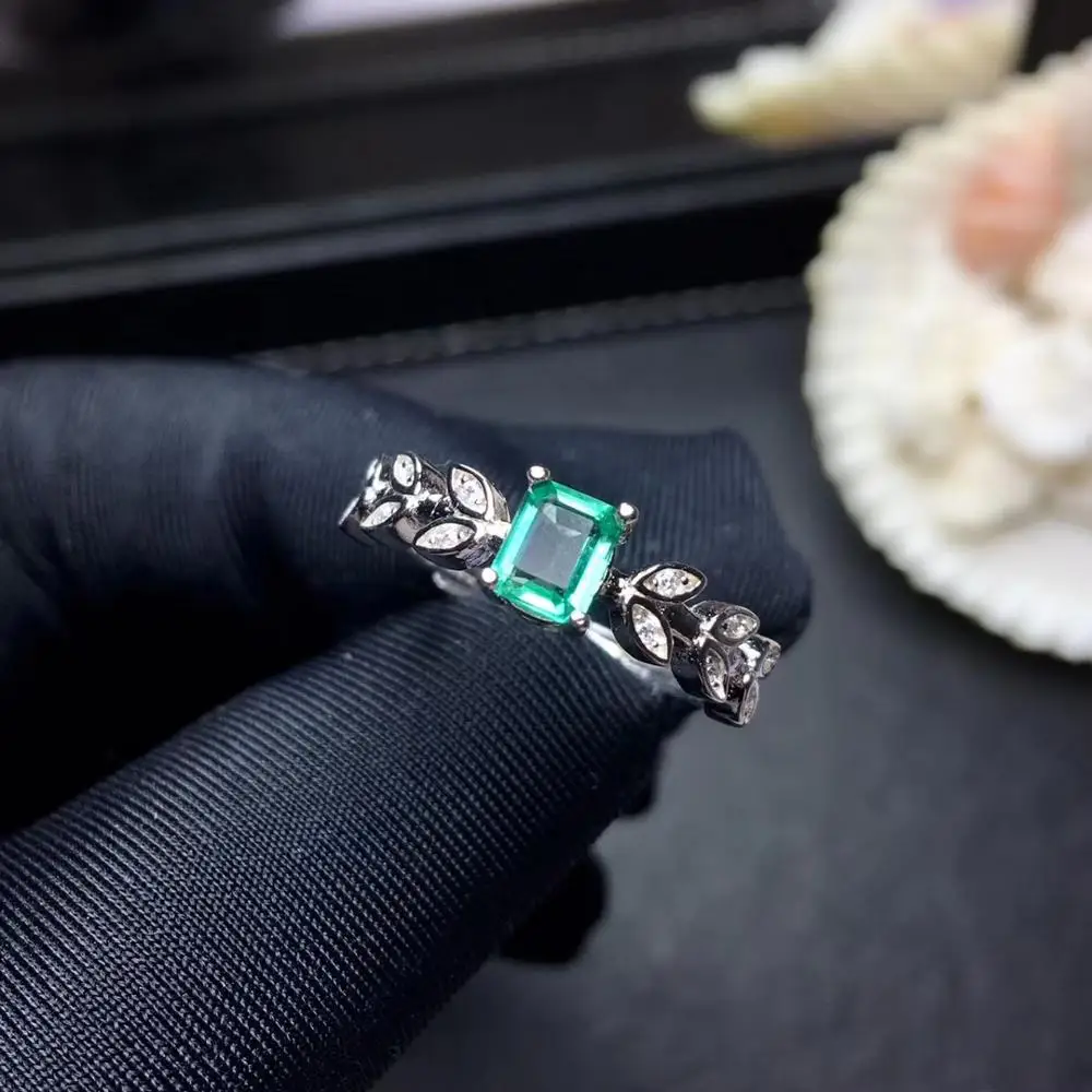 Женское кольцо из серебра 100% пробы с изумрудом в форме листа | Украшения и