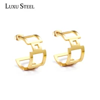 luxusteel earrings for women gold color stainless steel hollw out geometry drop earring fashion jewelry wholesale party wedding