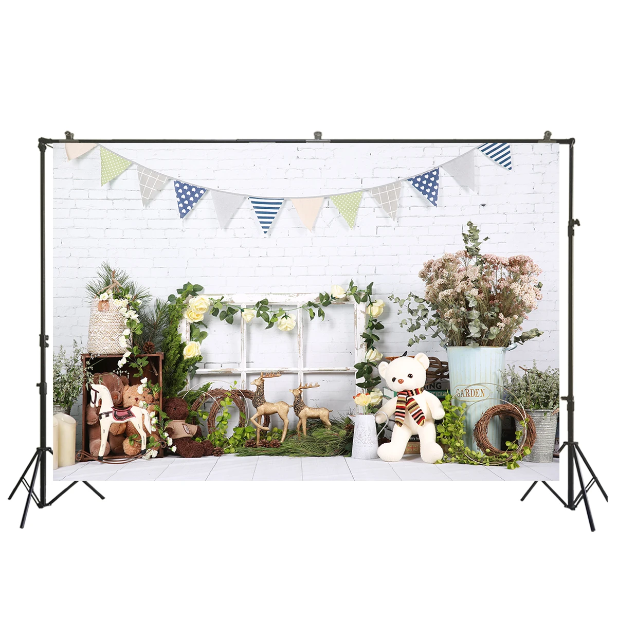 День рождения кирпичный фон Стена детская вечеринка цветок Флаг игрушка портрет