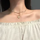IPARAM 2021 модное металлическое ожерелье с подвеской в форме сердца и жемчуга для женщин Ретро многослойное геометрическое ожерелье ювелирные изделия подарок Вечерние