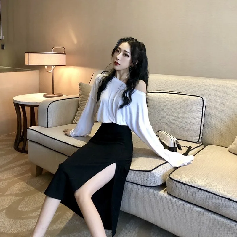 

2021 New Solid Color High Waist Long Skirt Autumn Thin Elegant Skirts Woman Casual Vintage Chic Urban Women's Hip Skirt