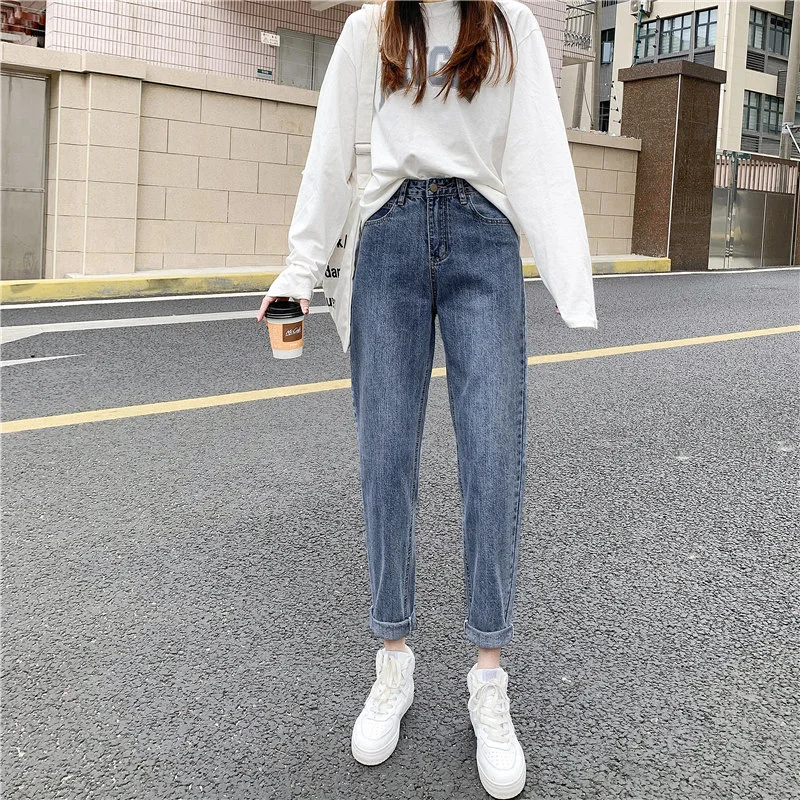 Женские джинсы весна 2021 стройнящие универсальные свободные брюки до щиколотки с