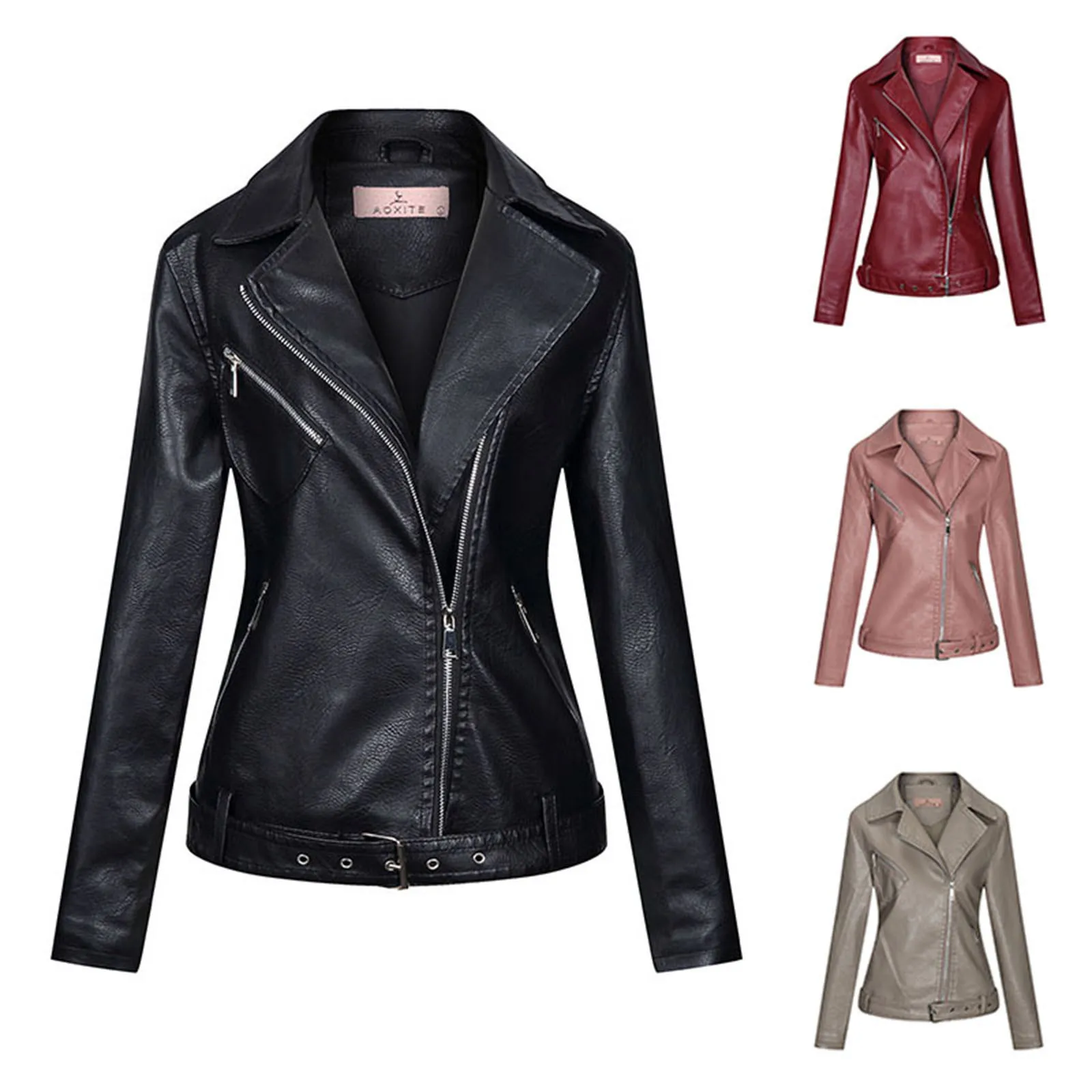 

Plus Size Women Soft Motorcycle Short Faux Leather Jacket Women Ladies Autumn Biker Streetwear Black Spliced Zippers Coat