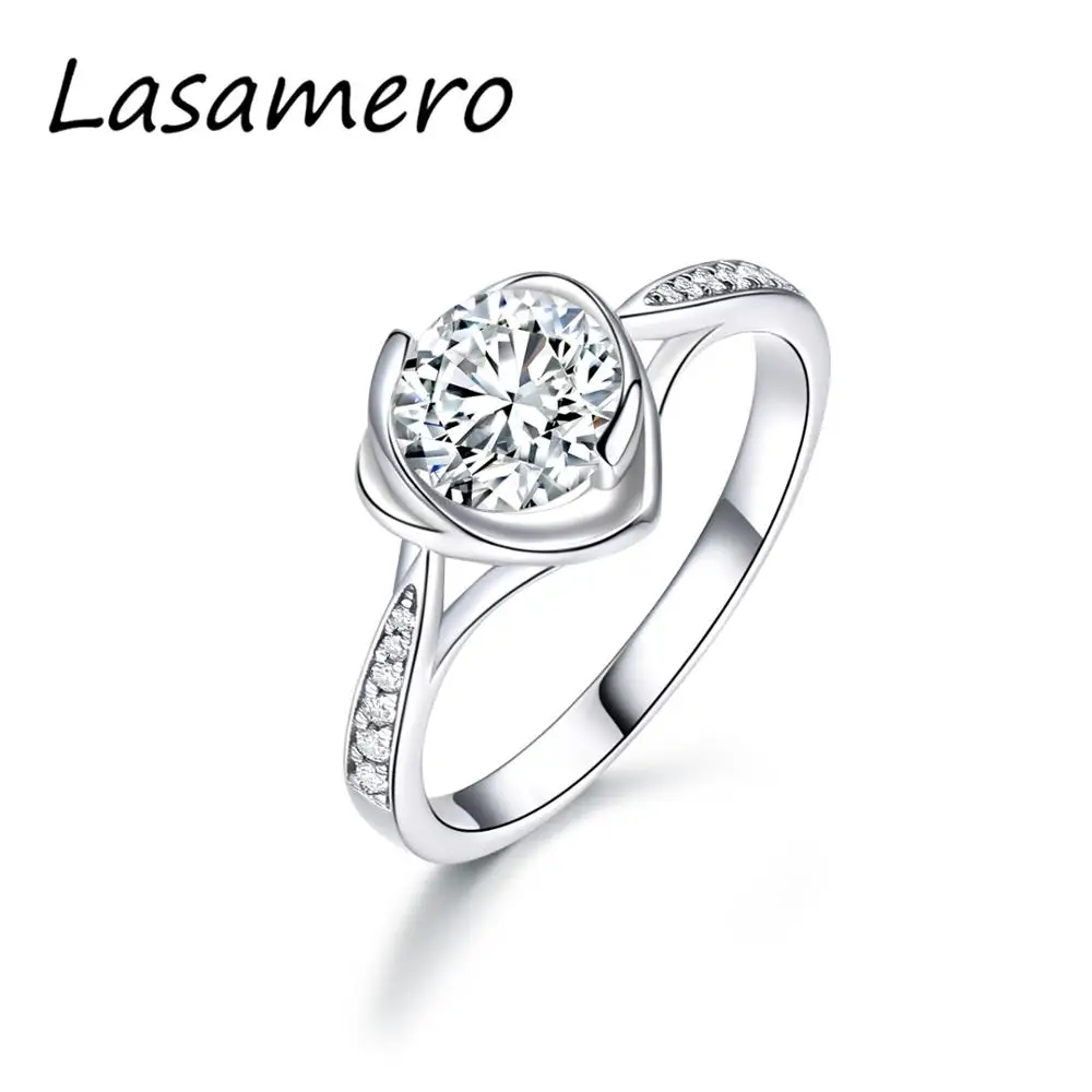 

LASAMERO 1.00CT Round Cut 6.5MM Colorless DEF Moissanites Solid 14K White Gold Engagement Ring Wedding Ring Promise Ring