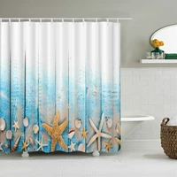 blue ocean beach shell starfish shower curtains bathroom curtains waterproof polyester bath curtain with 12 hooks shower curtain