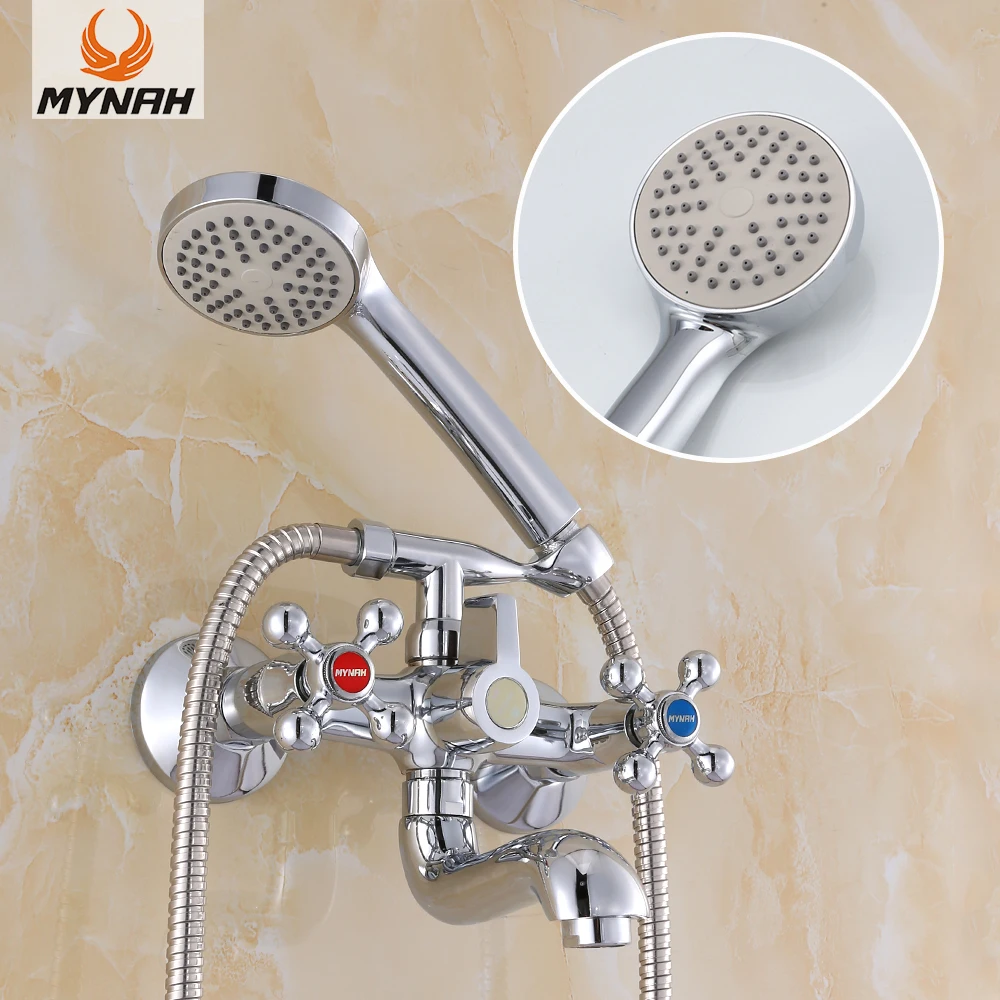 mynah classical bath shower faucet set zinc alloy body rudder shape dual handle bathroom taps bathtub faucets free global shipping
