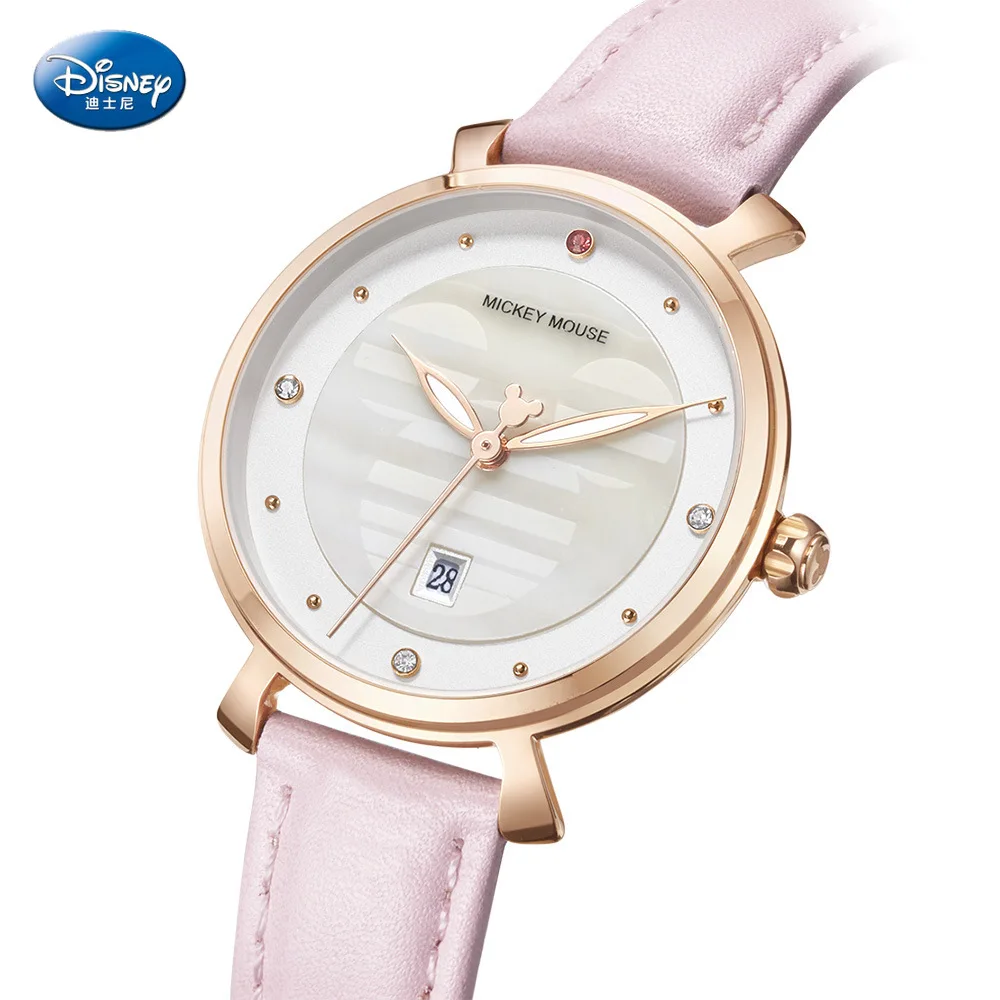 

Disney Mickey Mouse Women Quartz Watch 3Bar Waterproof Simple Fashion Cute Round Leather Strap Women Watches Gift Alloy Buckle