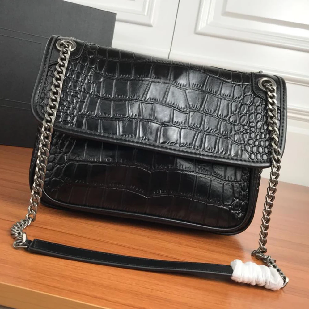 Женская сумка из натуральной кожи с крокодиловой цепочкой роскошная