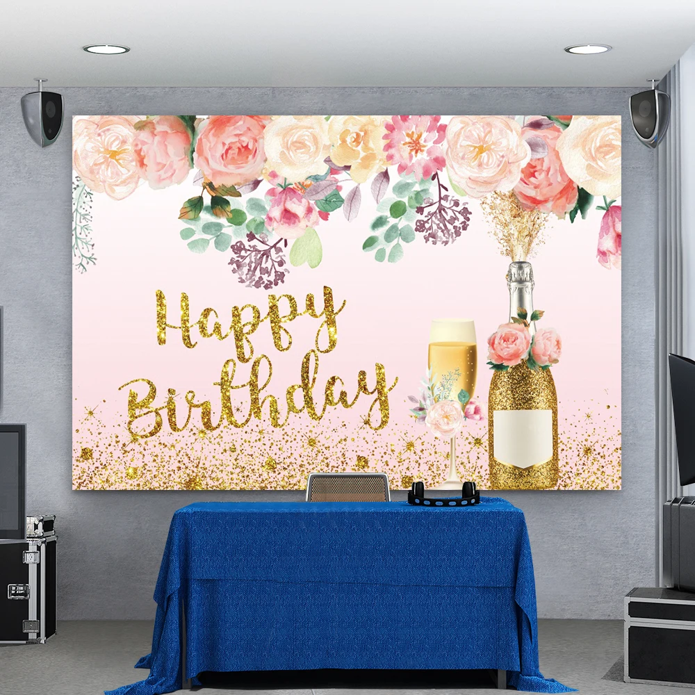 

Yeele Flower Glitters Champagne Photocall Birthday Photography Backdrop Photographic Decoration Backgrounds For Photo Studio