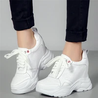 summer fashion sneakers women breathable genuine leather wedges high heel ankle boots female lace up platform party pumps shoes
