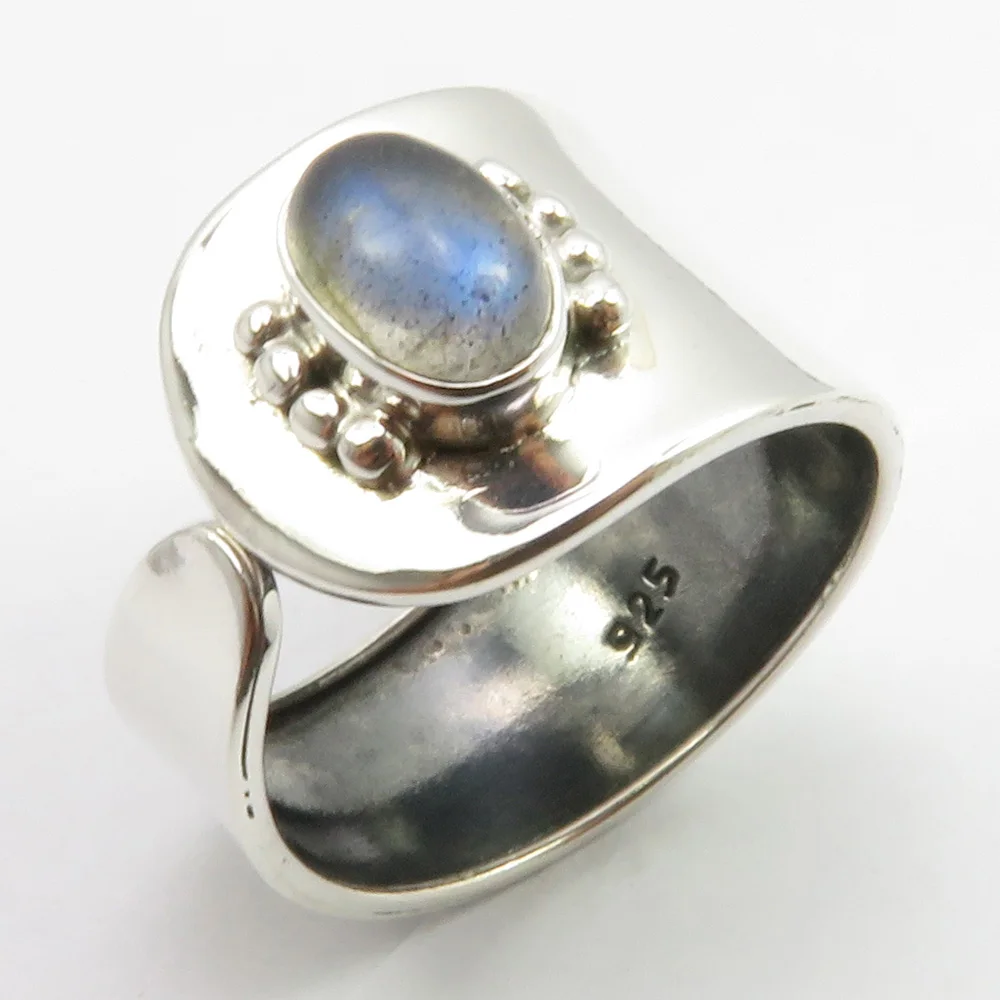 Твердый натуральный Лабрадорит гибкое кольцо #7 5 обручальное искусство