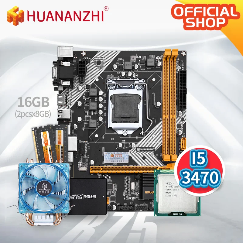 Online HUANANZHI B75 Motherboard M-ATX Mit Intel Core I5 3470 Mit MLC SSD 128G Mit 2*8GB DDR3 NON-ECC Mit A400 Kühler Combo Kit Set