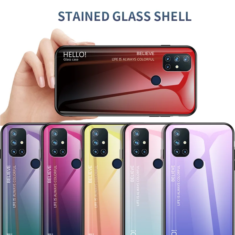 Чехол для Oneplus Nord N10 N100 градиентный чехол из закаленного стекла задняя крышка