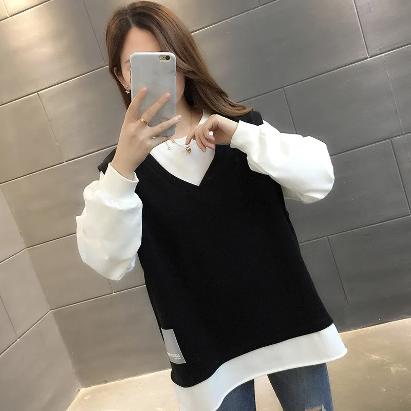 

Paragraph sets off two round collar thin fleece new female in the spring and autumn wear loose clothes sweatshirt women casual