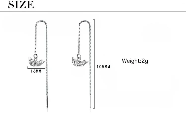 

Thousand Origami Cranes Senbazuru Tassel Ear Line Long Chain Drop 925 Sterling Silver Earrings For Women Trendy Fly Bird Jewelry
