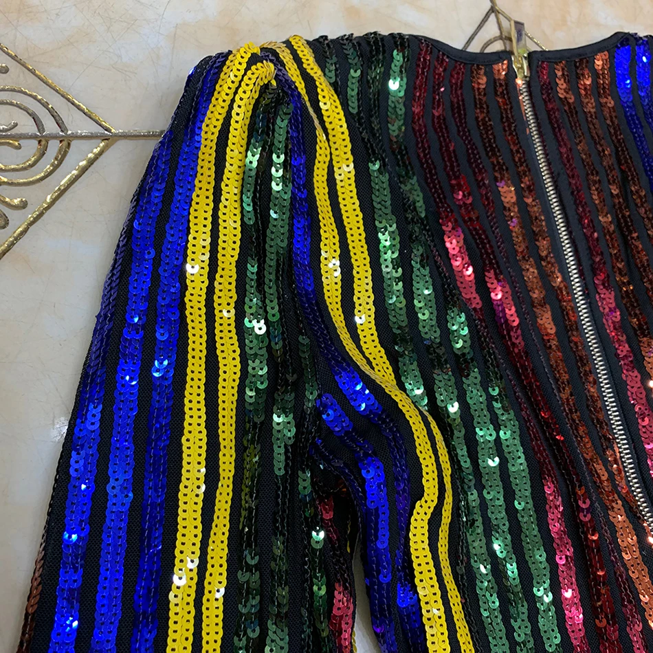 

Free Shipping Sexy Striped Sequin Bodycon Jumpsuit Women's Spring 2021 Deep V-neck Long Sleeve Fashion Streetwear Jumpsuit