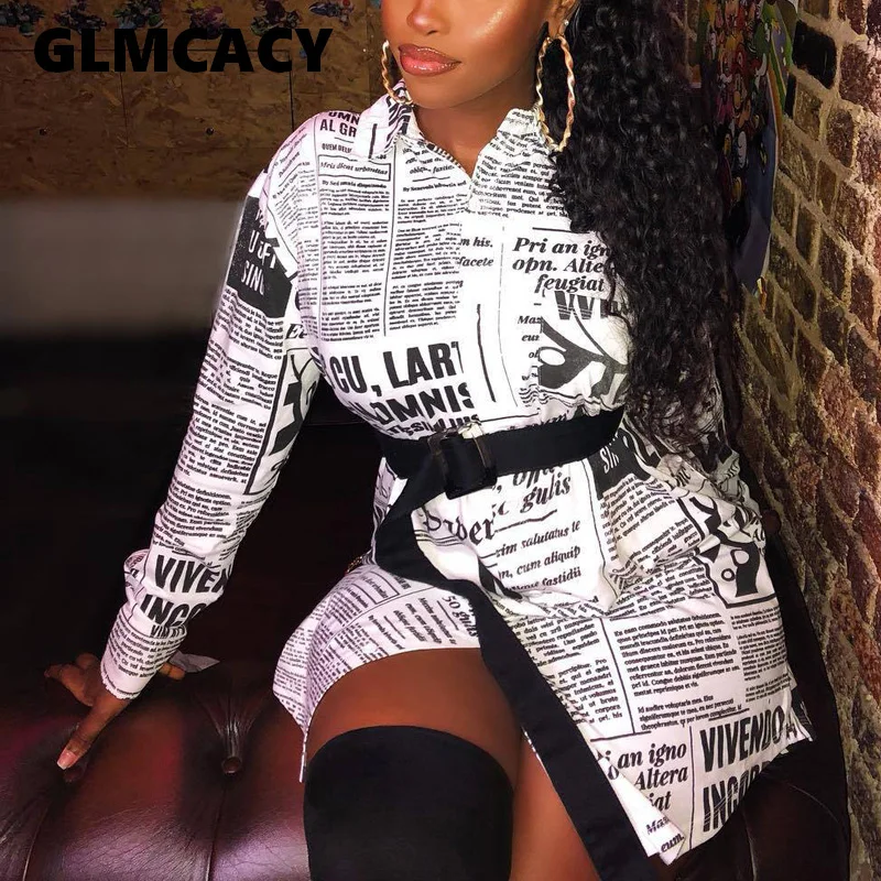 Женская блузка с принтом газет и букв рубашка длинным рукавом пикантная