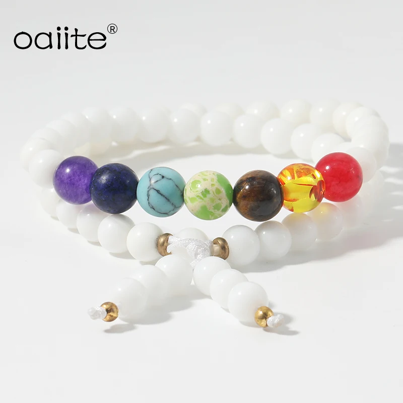 

White Natural round Stone beads Bracelet Genuine Wrap Bracelet Yoga Couples Bracelets woman & man