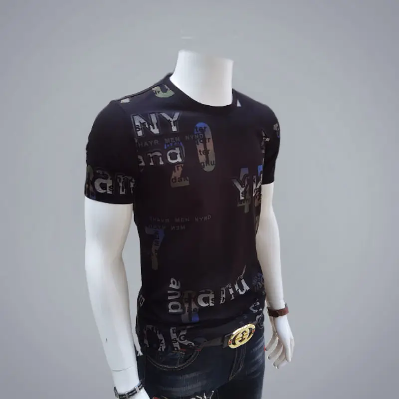 

2021 summer new men's round neck short-sleeved T-shirt men's fashion full-body stretch cotton breathable and comfortable