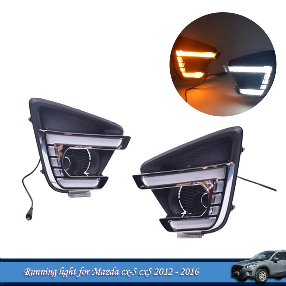 

1 Set Daytime Running Light For Mazda CX-5 CX5 2012 - 2016 Car LED DRL Lights Fog Lamp With Yellow Turn Signal