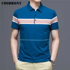 Рубашка-поло COODRONY Мужская в полоску, крутая повседневная одежда, деловой стиль, с короткими рукавами, C5172S, весна-лето