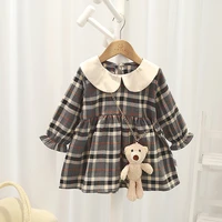 plaid princess dresses with bear for girls long sleeve cotton dress cute skirt clothes fashion gifts for 2 7 years children