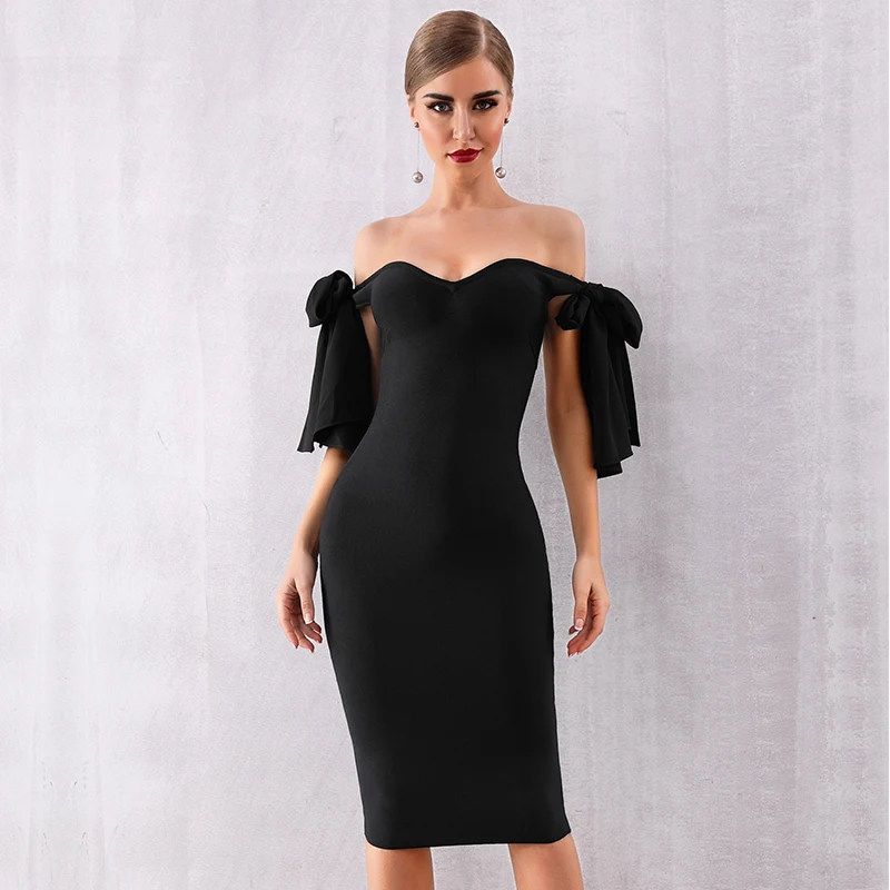 Seamyla сексуальное платье с открытыми плечами Бандажное для женщин 2021 черные