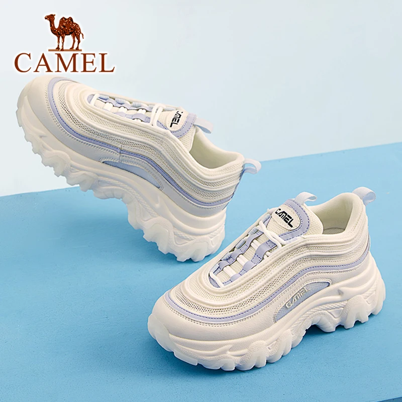 CAMEL Women Shoes New Fashion Breathable Mesh Chunky Sneakers Thick Soled Lace Up Casual Sports Shoes Female Footwear
