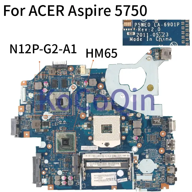 Материнская плата для ноутбука KoCoQin для ACER Aspire 5750 5750G GT540M P5WE0 LA-6901P MBRAZ02004 HM65 N12P-G2-A1.