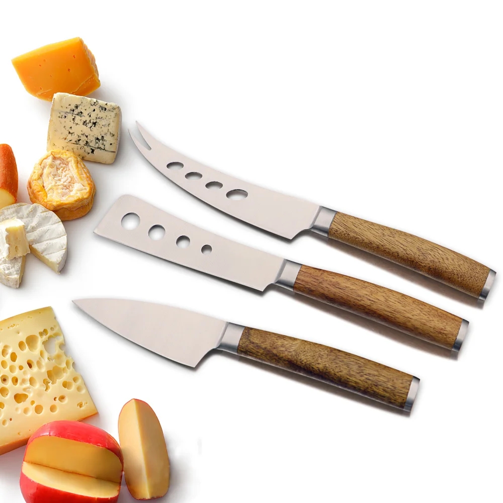 Набор из 3 ножей для сыра и нержавеющей стали с деревянной ручкой|Обеденные ножи| |