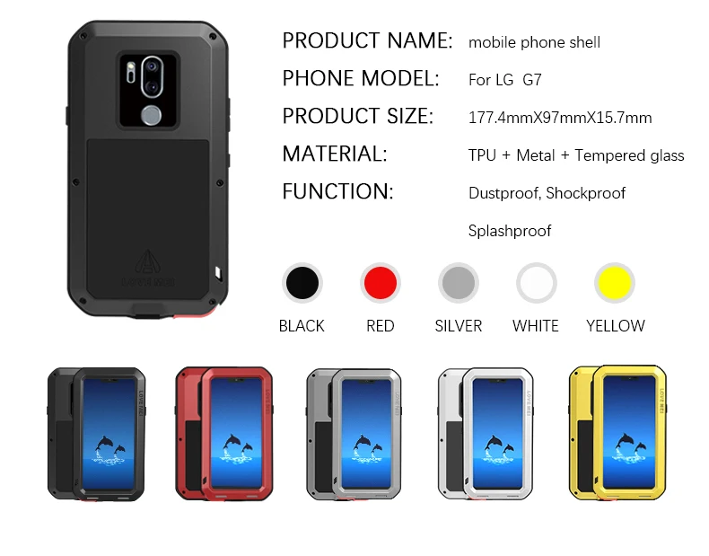 Ударопрочный Алюминиевый металлический чехол LOVE MEI для LG G7 ThinQ защитный с полным