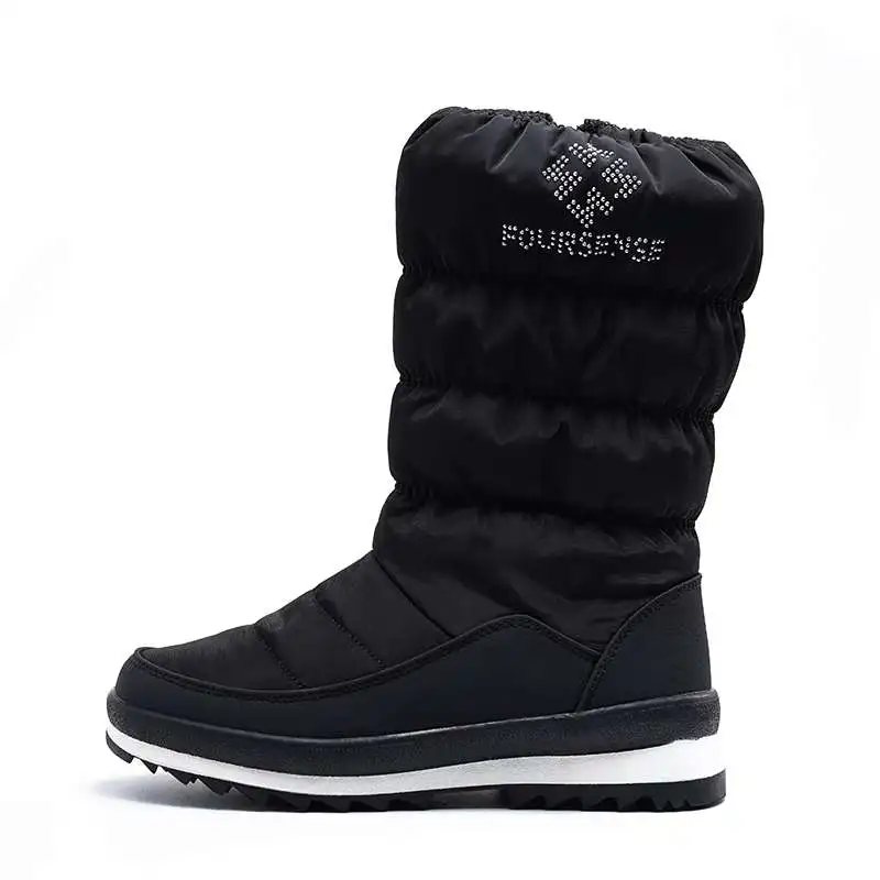 Black REAVE CAT/Большие размеры 36-41; новые теплые зимние сапоги; женские сапоги на платформе на молнии; однотонные Водонепроницаемые зимние сапоги до середины икры на толстом меху - Цвет: Black