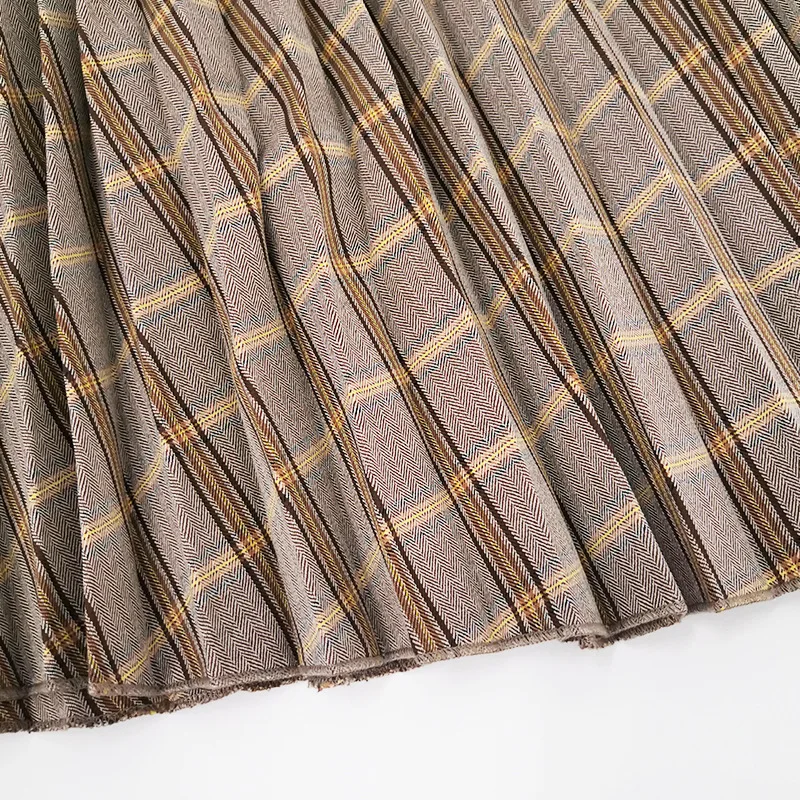 Осень Новинка Комплект из двух предметов плиссированные ремень платье в клетку