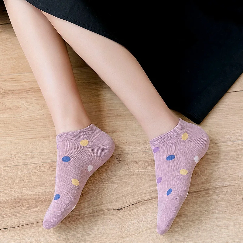 2020 New Fasahion Harajuku Style Women's Boat Socks Cute Girls Colorful Dot Ankle Low Colleage Short For | Женская одежда
