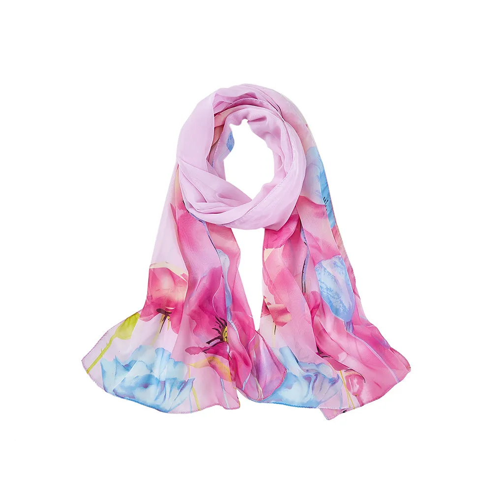 Женский шифоновый шарф шаль Длинный мягкий с принтом пляжное полотенце