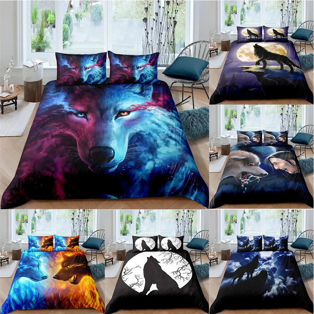

3D Wolf Bedding Set Animal Printed Single Double Duvet Quilt Cover Set Twin Full Queen King Size For Quilt Covers Sets