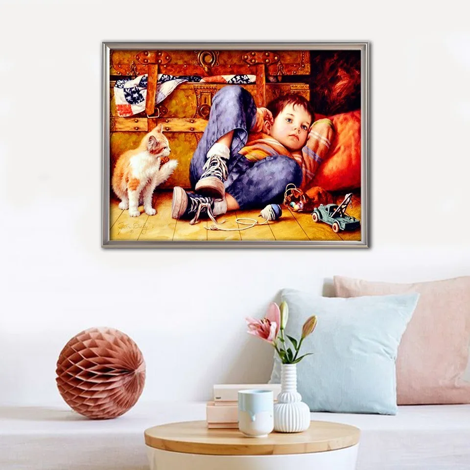 EverShine 5D Diamond Painting Cross Stitch Boy DIY Embroidery Cat Picture Of Rhinestones Mosaic Home Decoration|Алмазная мозаика и