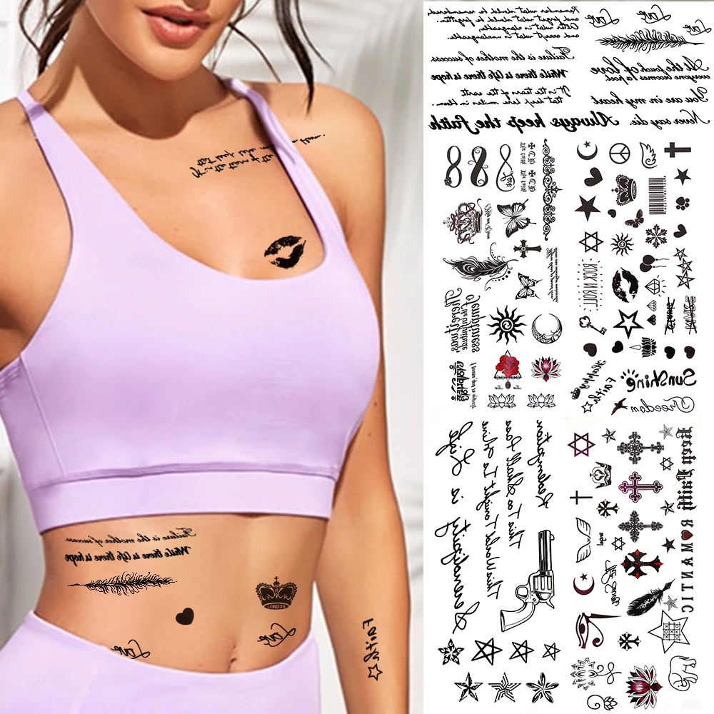 

Small Black Letter Crown Fake Face Tattoo Sticker For Kids Women Adult Infinity Temporary Tattoos Finger Cross Christ Tatoo Kit