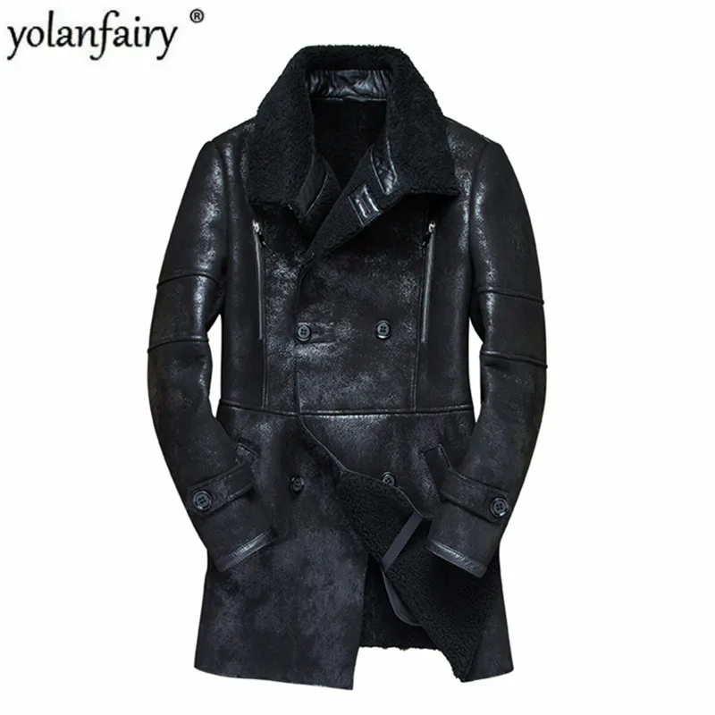 2020 натуральное меховое пальто мужское зимнее теплое из овчины Мужская шерстяная