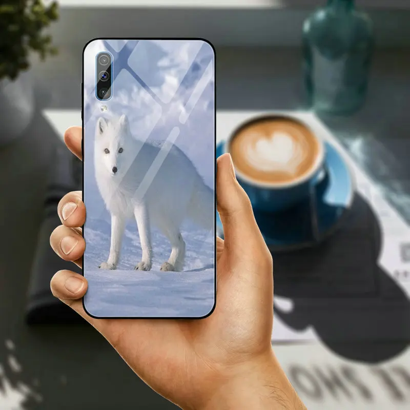 Tempered Glass Phone Cases for Samsung Galaxy A6 A8 A9 A10 A20 A30 A40 A50 A70 A80 A90 S8 S9 S10 Plus Lovely Cute Snow Fox | Мобильные
