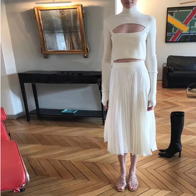 Женская трикотажная водолазка DEAT вязаный пуловер с длинными рукавами и V