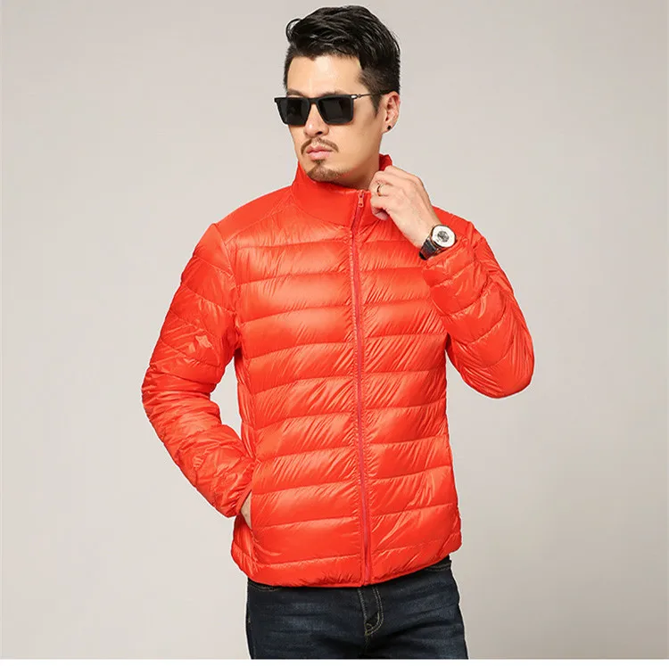 Orange Multi-color Winter Fashion Brand Ultralight Duck Down Jacket Men Hooded Streetwear Light Feather Waterproof Warm Coat 4XL - Цвет: Orange